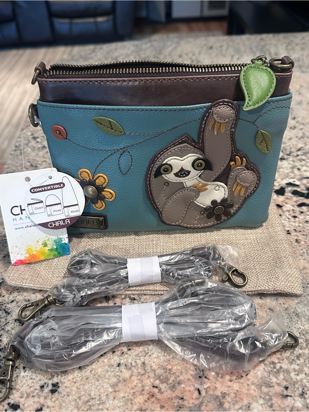 Chala Teal Convertible Crossbody Wristlet with Brown Accents